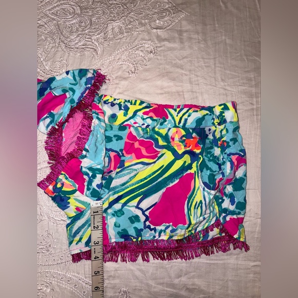 Lilly Pulitzer Like New Cocoa Shorts Fringe Trim Pockets Hot Pink Hottie floral - Picture 7 of 12